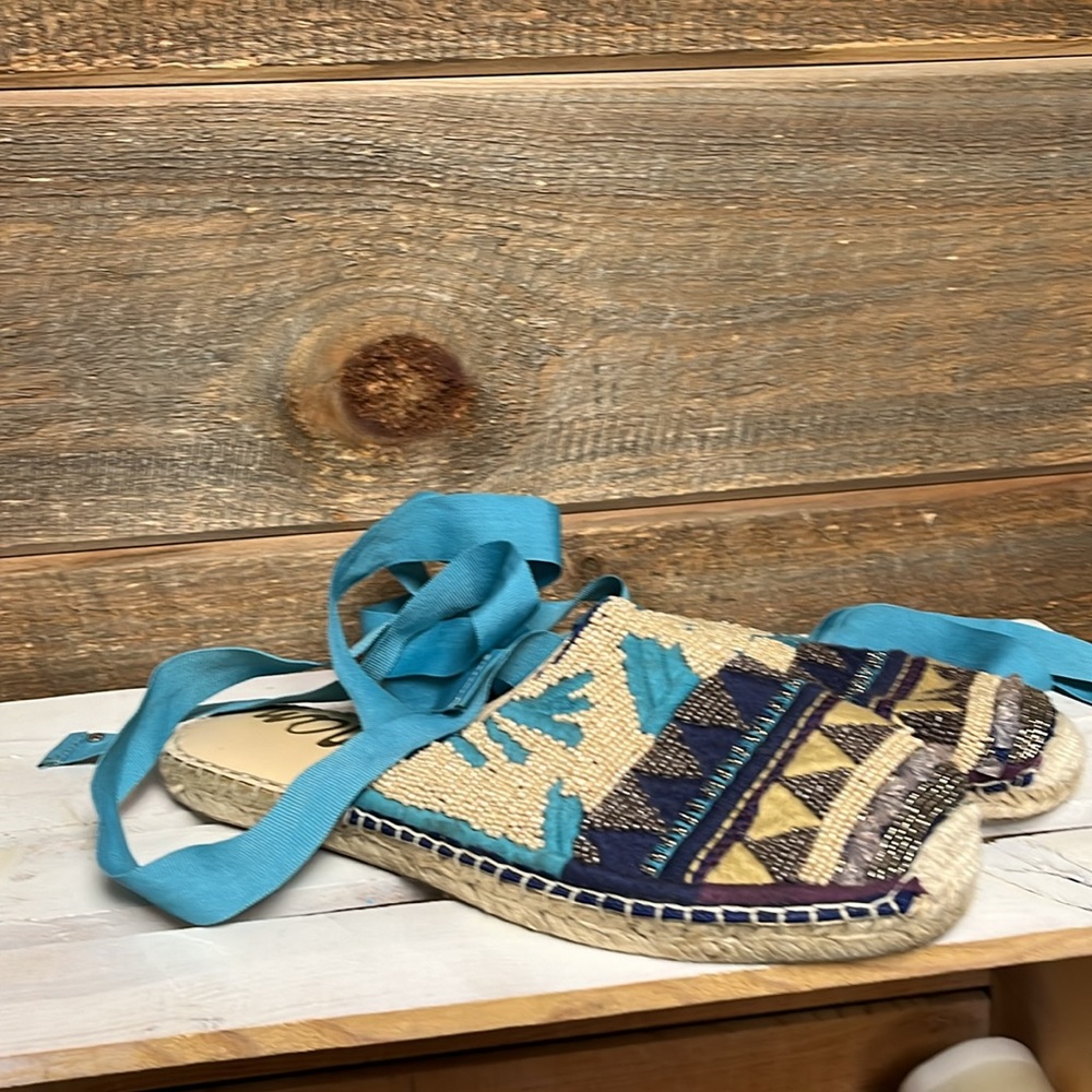 SAM EDELMAN Karolyn Beaded India Blue Lace-Up Espadrilles 9 - Picture 2 of 8